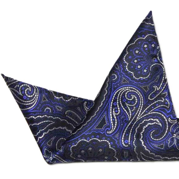 Men's new, in package, Gascoigne pocket square Gray and black Paisley Polyester - Picture 2 of 2